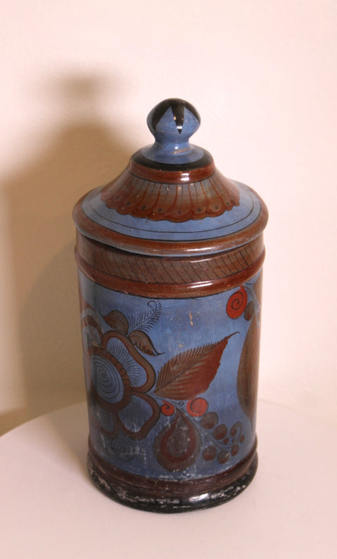 Blue Floral Lidded Pottery Jar