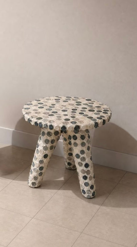 Hand Tiled Side Table (Blue/Grey/Cream)