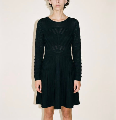 THML Black Textured Knit Fit-and-Flare Dress