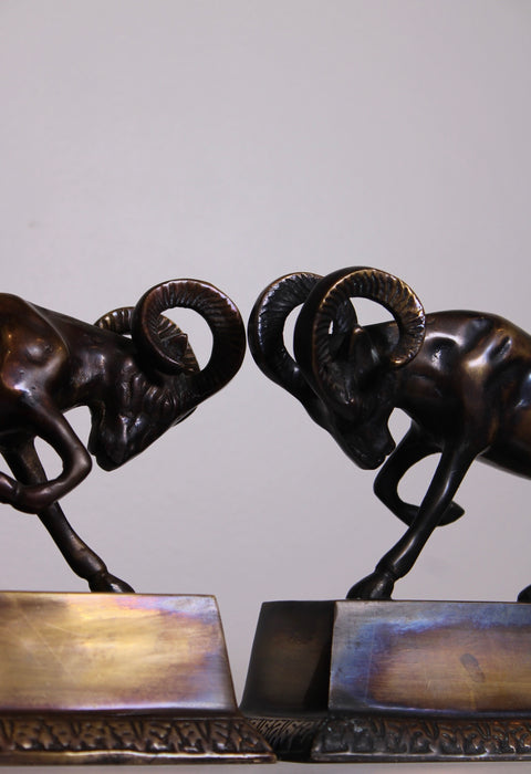 Pair of Brass Ram Bookends