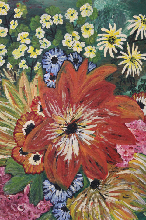 Vintage Floral Still Life on Green Ground