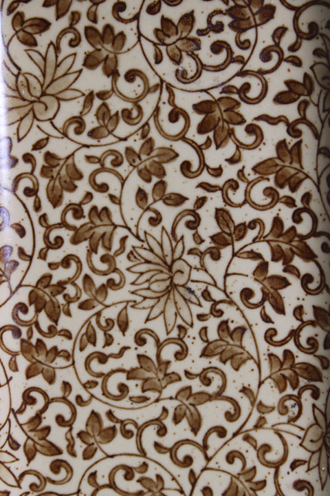 Vintage Brown Floral Scroll Plate and Bowl Set Japanese Style Decorative Serveware