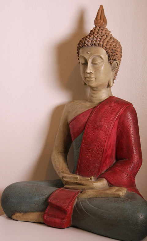 Large Meditating Buddha Sculpture in Red Robe