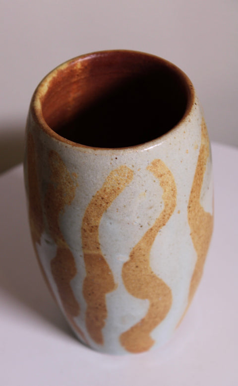 Cream and Brown Vertical Stripe Studio Vase