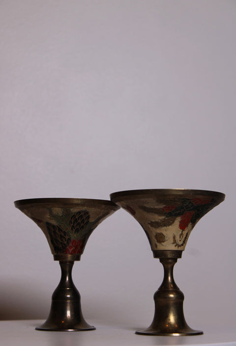 Vintage Brass and Enamel Serving Set