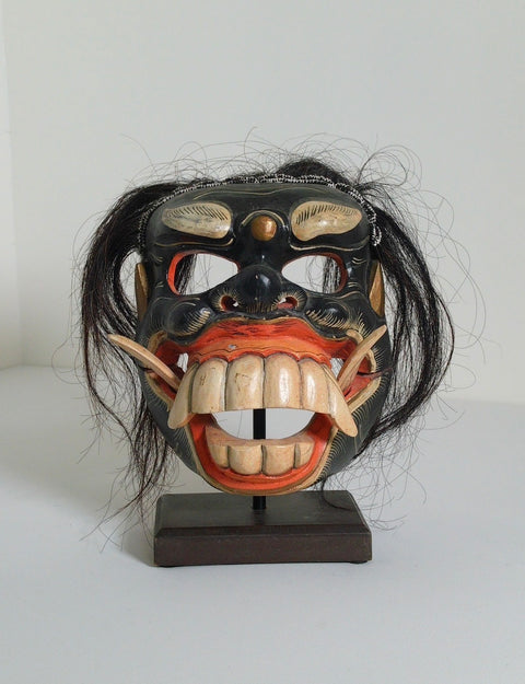 Vintage Balinese Barong Demon Mask Hand Carved Wood Indonesian Folk Art Wall Decor