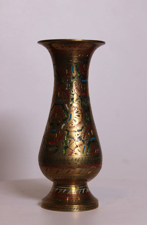 Small Floral Enamel Brass Vase