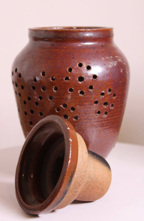 Brown Pierced Studio Pottery Lantern Vase