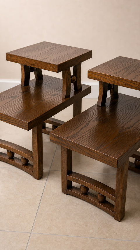 Vintage Oak Step Side Tables (Pair)