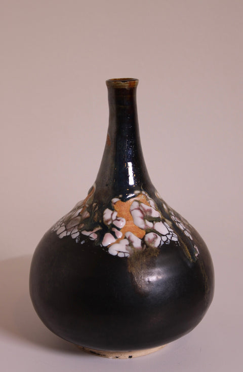 Black Round Studio Pottery Bottle Vase