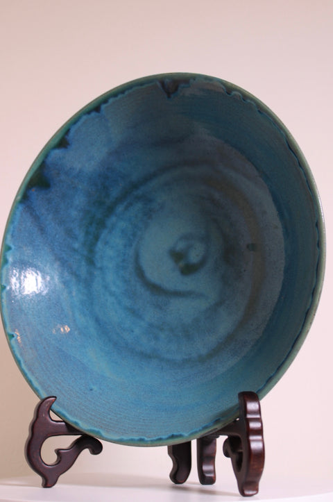 Blue Scalloped Studio Pottery Platter