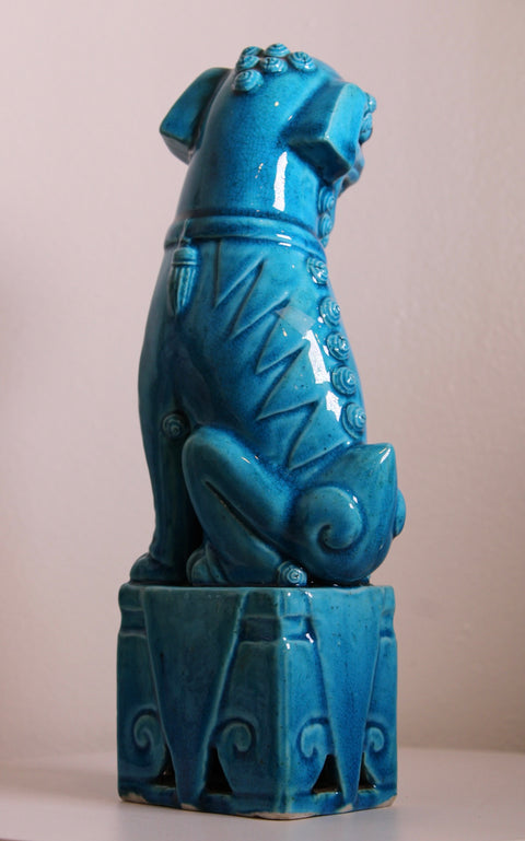 Turquoise Guardian Lion Pedestal Statue