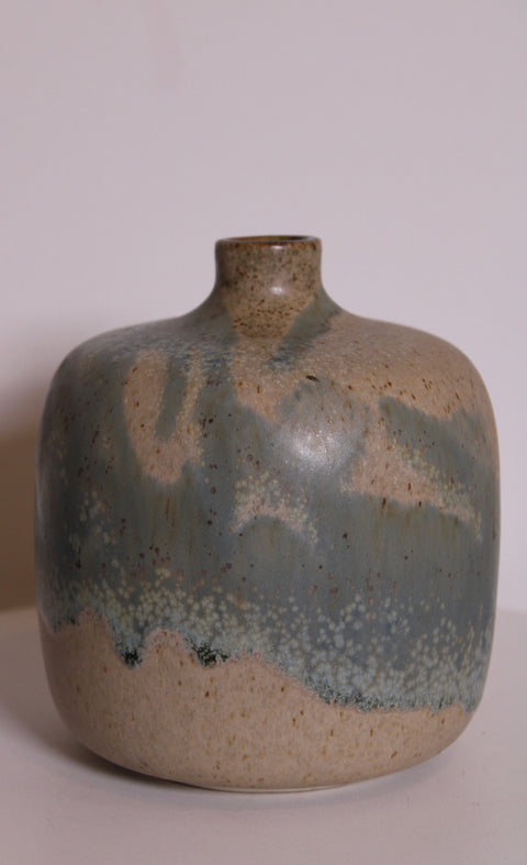 Signed Crystalline Blue-Green Studio Pottery Bottle Vase