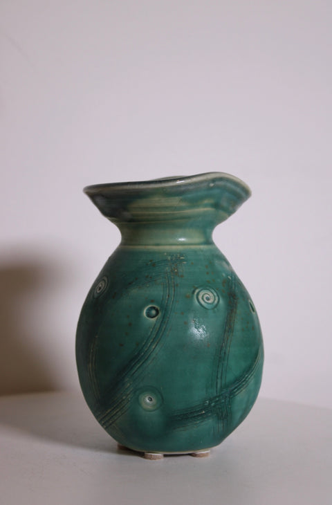 Turquoise Etched Studio Pottery Vase