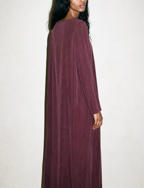 Vintage Burgundy Long-Sleeve Shift Dress — product detail