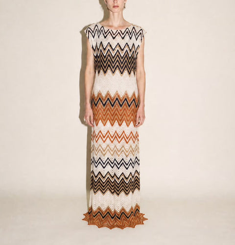 Vintage Zigzag Crochet Knit Dress