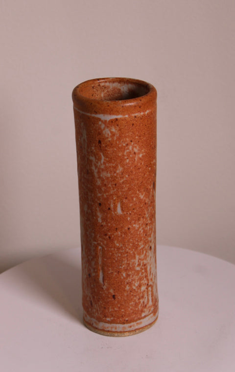 Orange Speckled Cylinder Bud Vase