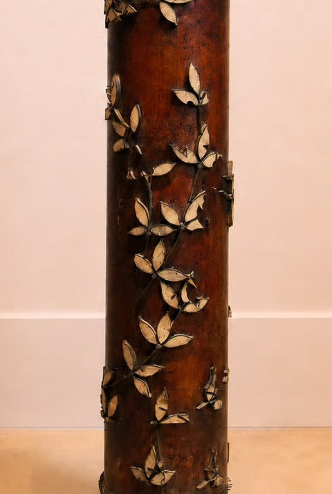 Antique Wallpaper Printing Roller Lamp – Dark Wood Floral Motif
