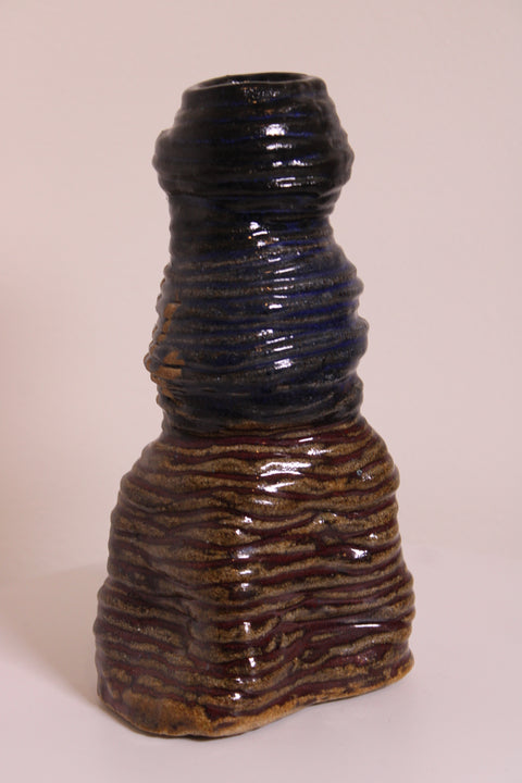 Sculptural Ribbed Studio Pottery Vessel