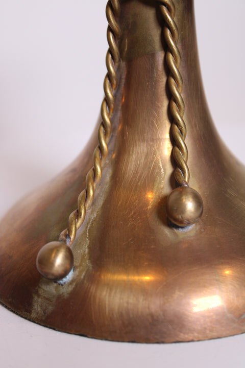 Vintage Set of Three Brass Rope Tassel Candle Holders