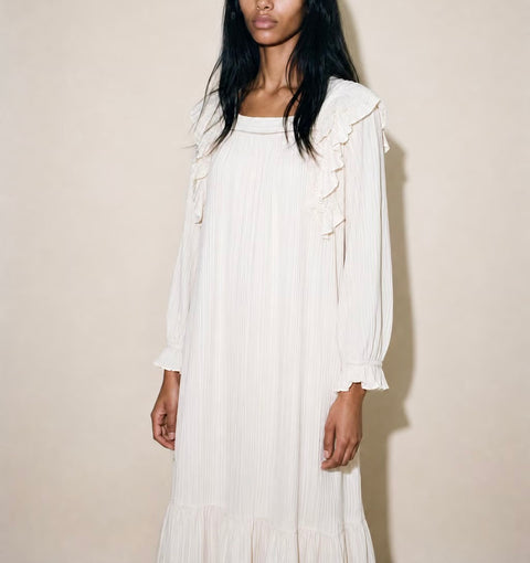 Vintage Ivory Ruffle and Pleat Dress — product detail