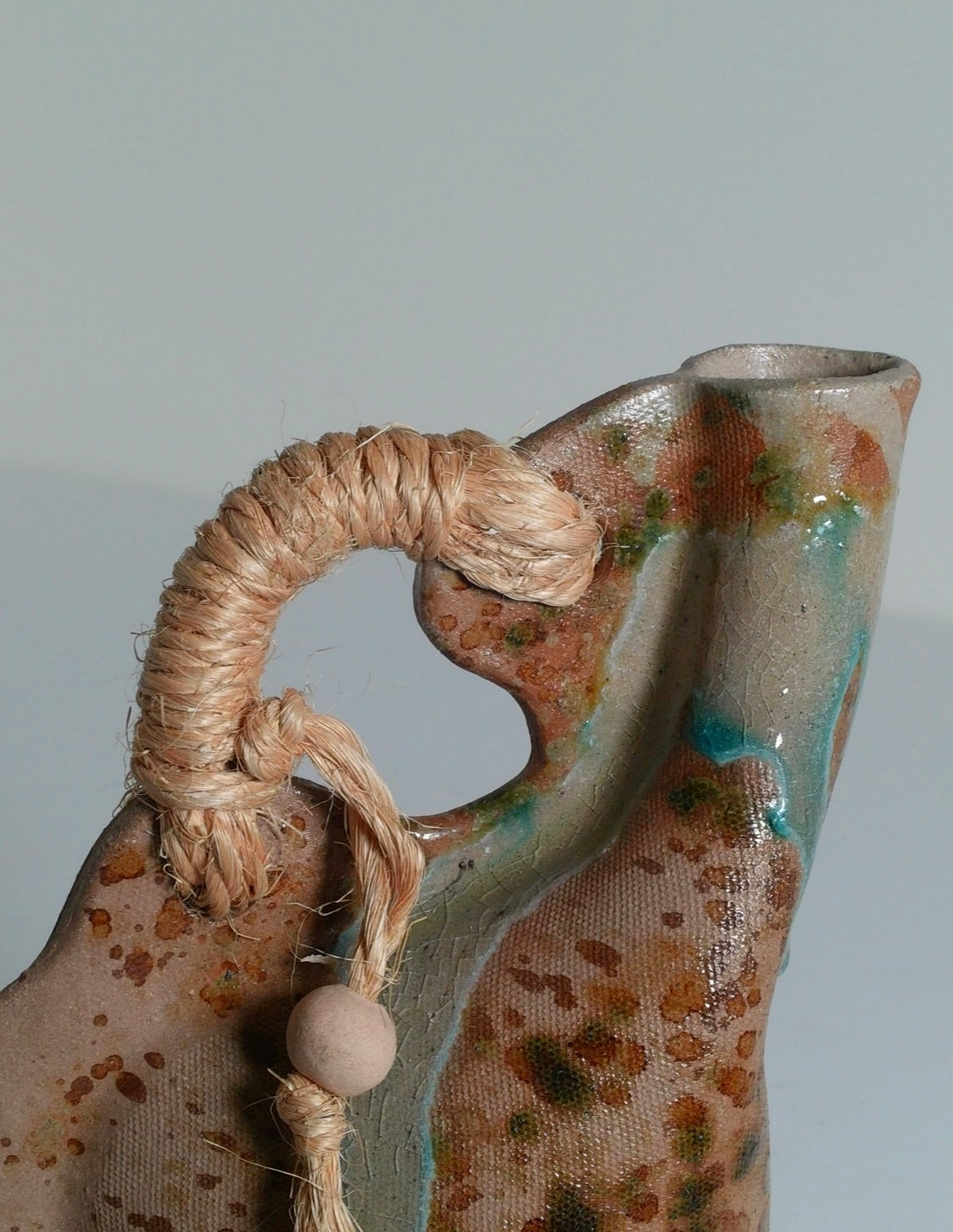 Handmade Drip Glaze Ceramic Vase with Rope Handle - Vintage