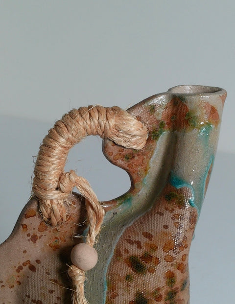 Handmade Drip Glaze Ceramic Vase with Rope Handle - Vintage