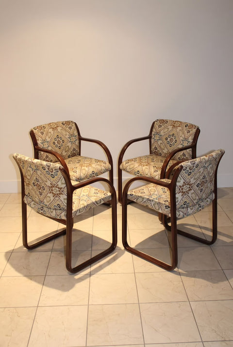 Set of 4 Vintage Steelcase Snodgrass Upholstered Chairs Wood Frames