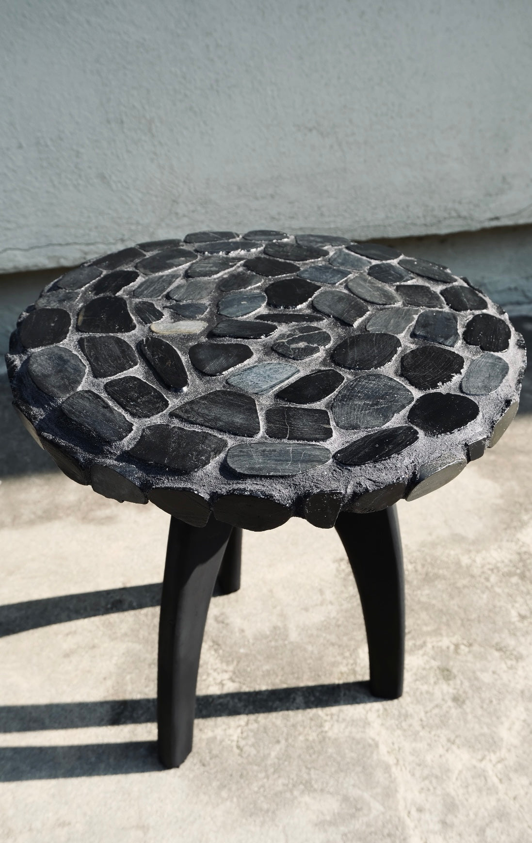 Hand tiled Black Stone Side Tables (Pair)