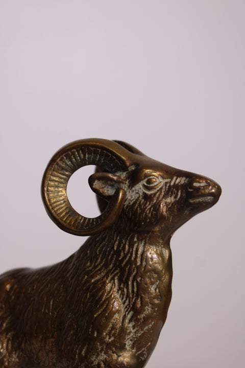 Vintage Solid Brass Ram Statue | Mid Century Animal Figurine