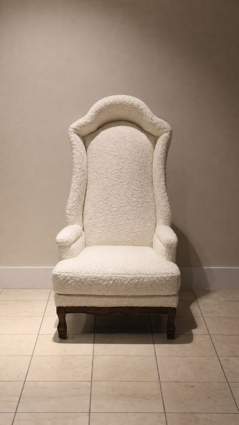Vintage Cream Bouclé Hollywood Regency Hooded Chair