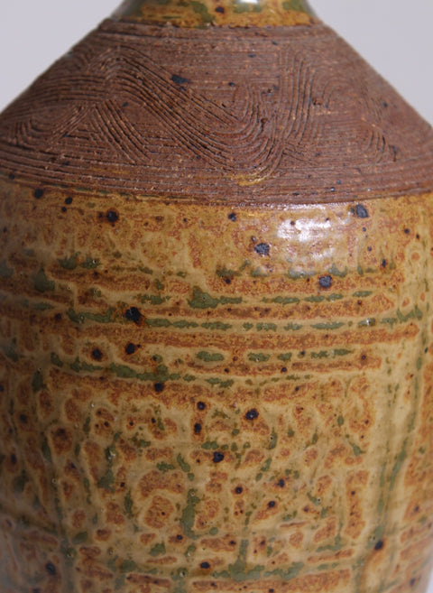 Yellow Green Textured Studio Pottery Vase