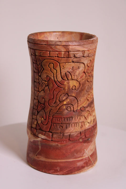 Mayan / Aztec Style Relief Cylinder Vase