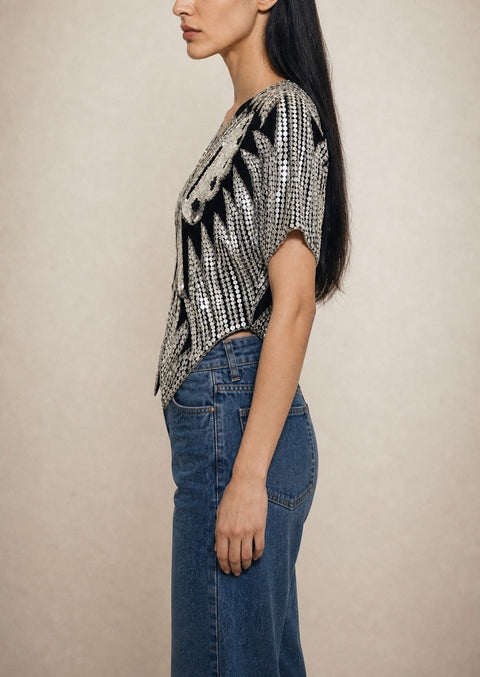 Silver Butterfly Sequin Top