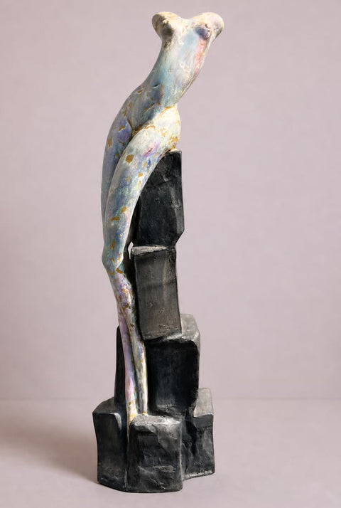 Vintage Modernist Nude Female Sculpture on Marble Base – Figurative Art Statue