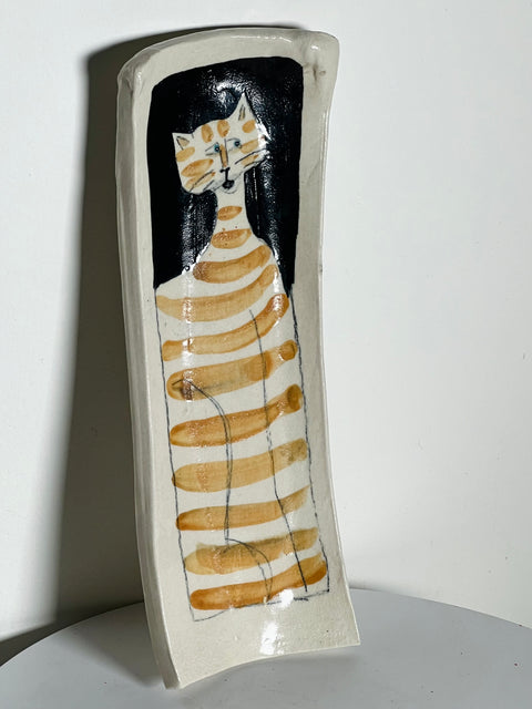 Folk Art Ceramic Cat Tray