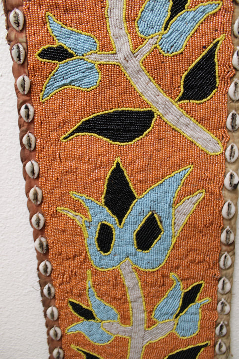 Vintage Orange Beaded Floral Textile Panel