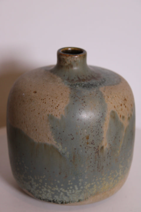 Signed Crystalline Blue-Green Studio Pottery Bottle Vase