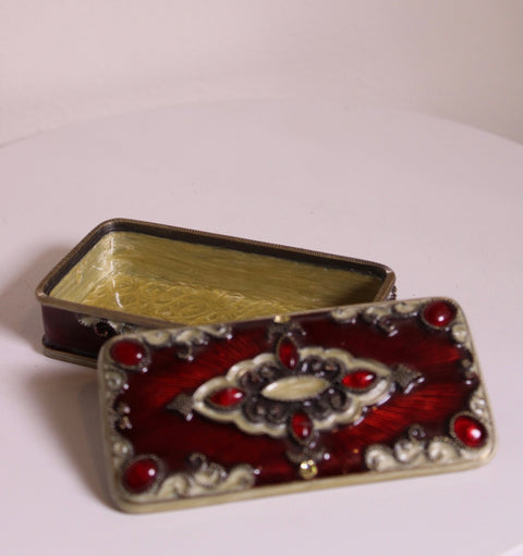 Vintage Carved Geometric Metal Lidded Box Patinated Decorative Storage Box