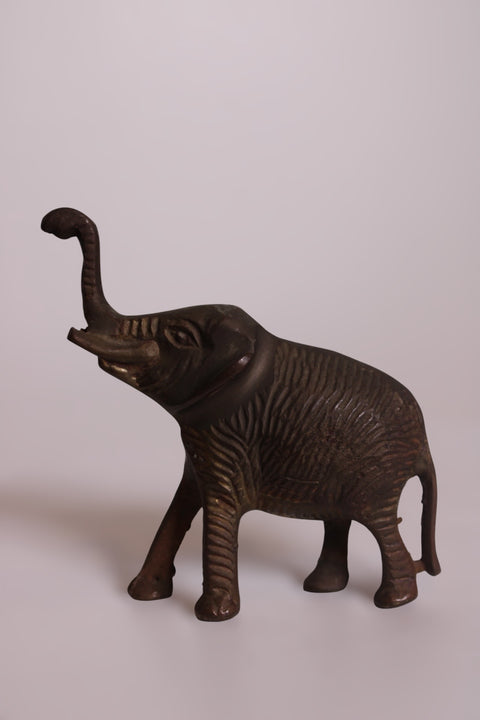 Vintage Brass Elephant Figure with Raised Trunk