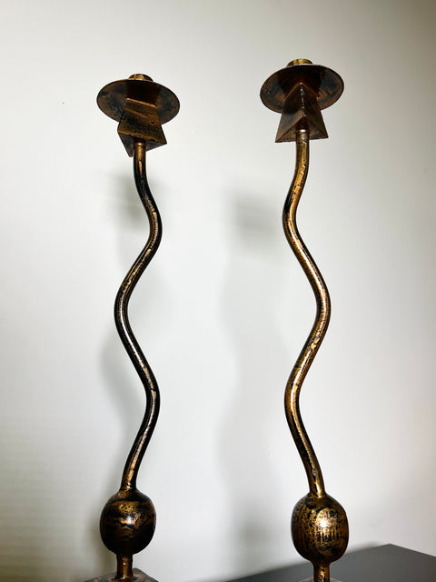 Vintage Pair of Gold Heavy Cast Iron Candle Stick