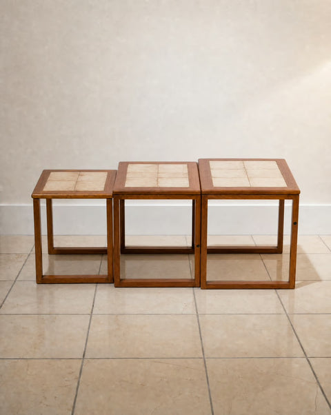1970s Vintage Scandinavian Tiled Teak Nesting Tables (Set of 3)