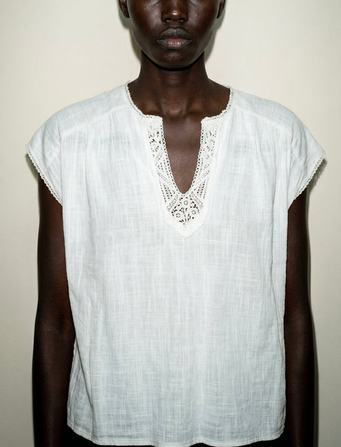 White Lace Trim Tunic Top