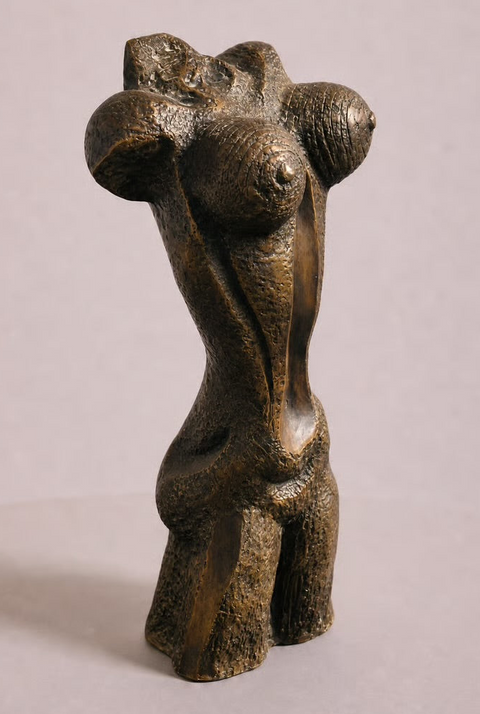Vintage Brutalist Bronze Female Sculpture – Modernist Figurative Art Statue