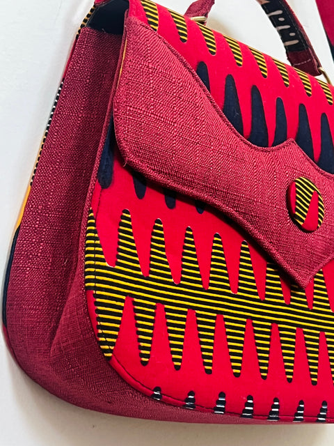 Red Geometric-Print Top-Handle Shoulder Bag