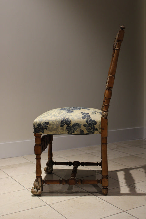 Set of 4 Antique Ornately Carved Floral Upholstered Chair
