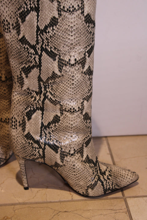 Schutz Snakeskin Print Leather Knee-High Boots