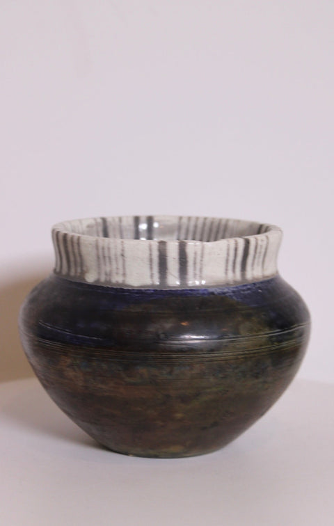 Midnight Earth Bowl With Striped Rim