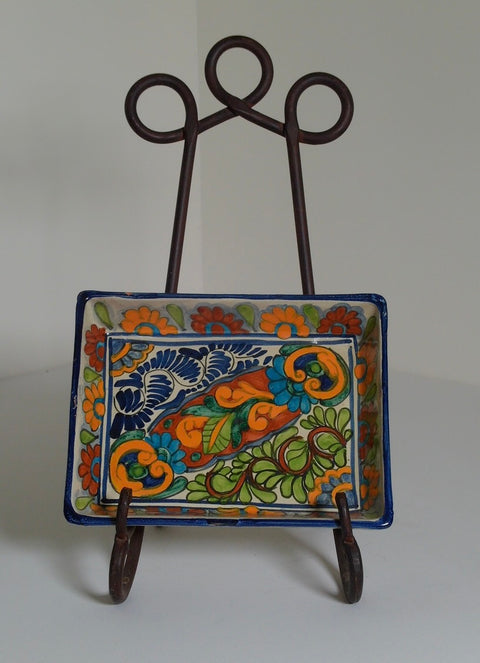 Vintage Talavera Yunquera Puebla Mexico Hand-Painted Rectangular Serving Tray