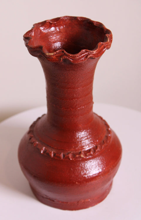 Red Glazed Scalloped Rim Vase